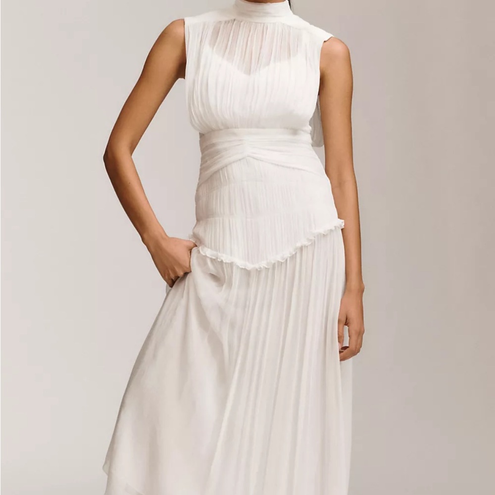 Shona Joy Clemence Chiffon High-Neck Midi Dress